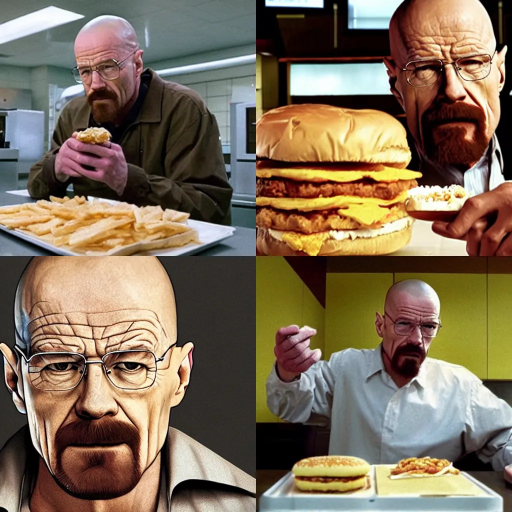 Prompt: Walter White eating a big Mac