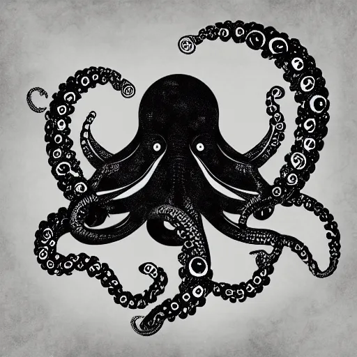 Image similar to cyborg octopus zen ink painting, coloured, digital art, minimal geometric, vector art