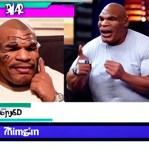 Prompt: obese crying mike tyson mukbang