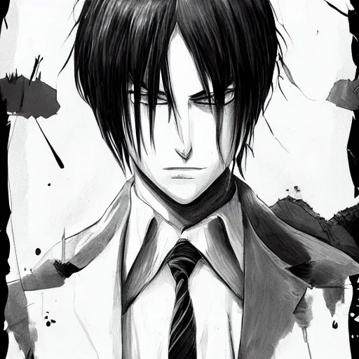 Image similar to Levi Ackerman, elegant, 2d, ultra highly detailed, digital painting, smooth, sharp focus, artstation, black and white art by Hajime Isayama