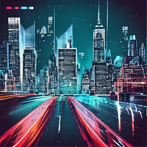 Image similar to “ new york city in the style of tron ”