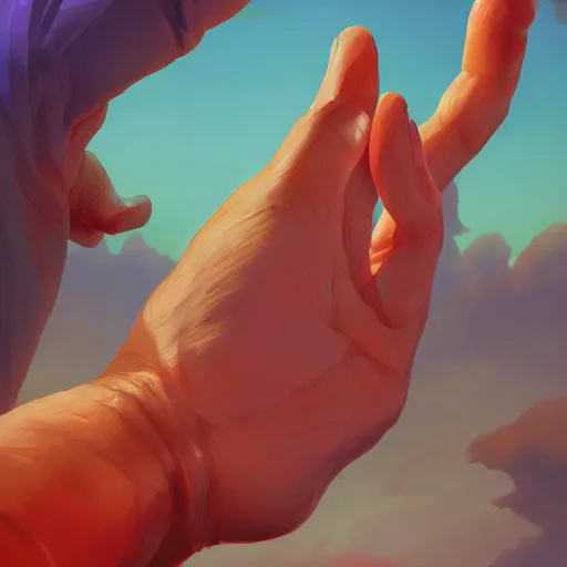 Image similar to a hand reaching out to another hand, behance hd by jesper ejsing, by rhads, makoto shinkai and lois van baarle, ilya kuvshinov, rossdraws global illumination ray tracing hdr radiating a glowing aura