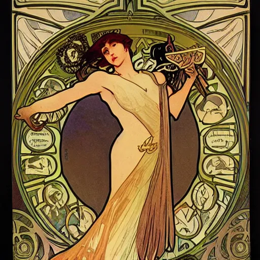 Image similar to occult detective by alphonse mucha