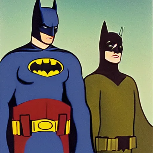 Prompt: batman and robin by grant wood