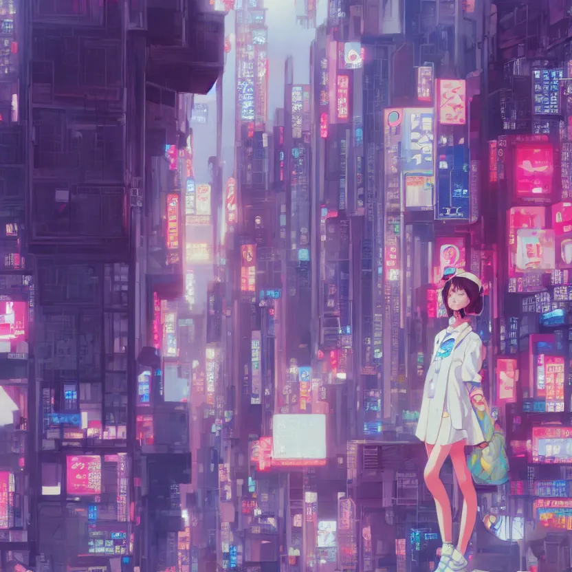 Image similar to 1 9 8 0 s japanese girl in a city pop city, hyper detailed, 8 k, trending, in artstation, digital painting, studio quality, cryengine, character design, smooth, sharp focus