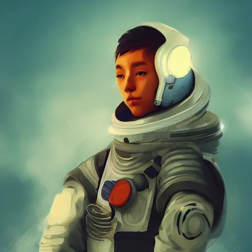 Image similar to young male spaceman illustration fantasy digital art by guweiz trending on artstation