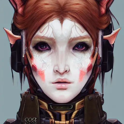 Image similar to portrait of a female elf orc by ayami kojima, she is about 2 0 years old, american pretty, copper hair, annoying but friendly, she is wearing a modern tactical gear, scifi, highly detailed portrait, digital painting, artstation, concept art, smooth, sharp foccus ilustration, artstation hq