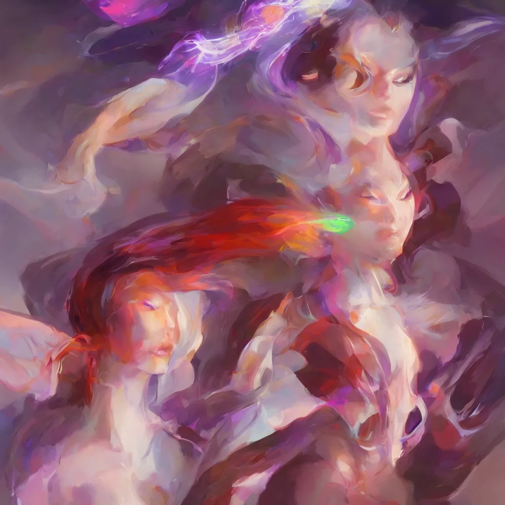 Image similar to ancient spice sorceress by yanjun cheng, alex ross, artgerm, floating, magic energy, wide angle, iridescent, pinterest