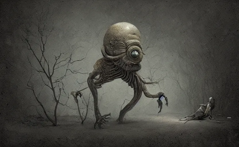 Prompt: a surreal painting a painting of a strange creature by anton semenov, by anton semenov and alex andreev