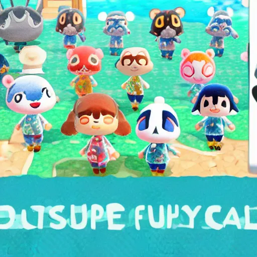 Prompt: highly intricate interlocking tiny aqua blue faces, watercolor animal crossing screenshot