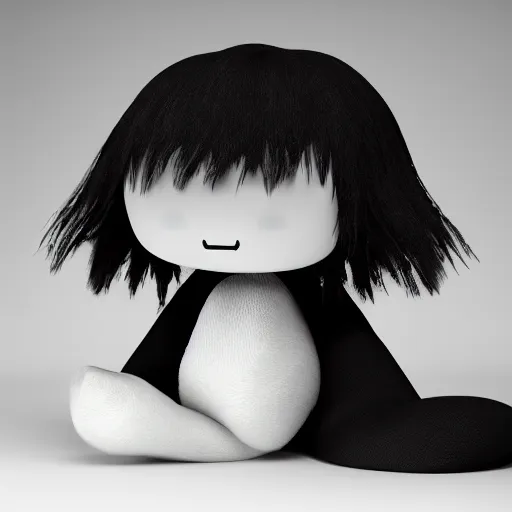 Image similar to cute fumo plush from a dark cave with photoluminescent hair, black and white, vray