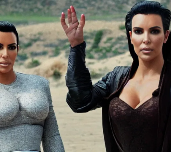 Image similar to a movie still of kim kardashian and britney spears as a prisoner in the movie star wars