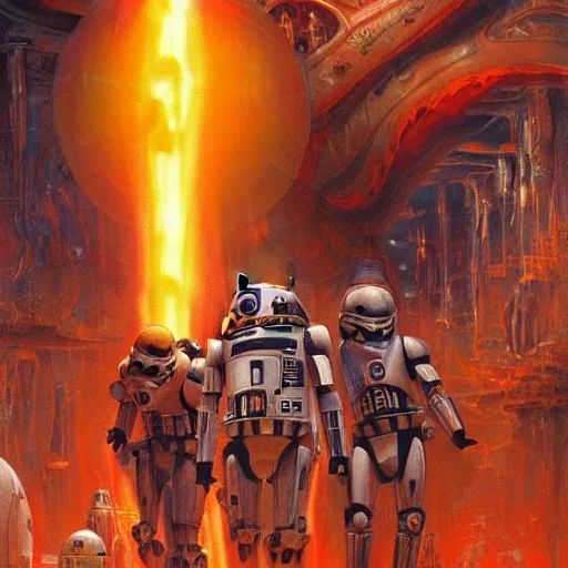 Prompt: a lava lamp with jupiter and its droids inside. donato giancola and greg rutkowski and wayne barlow. 1 9 9 8 cover. star wars lighting. top all time r / imaginarycyberpunk.