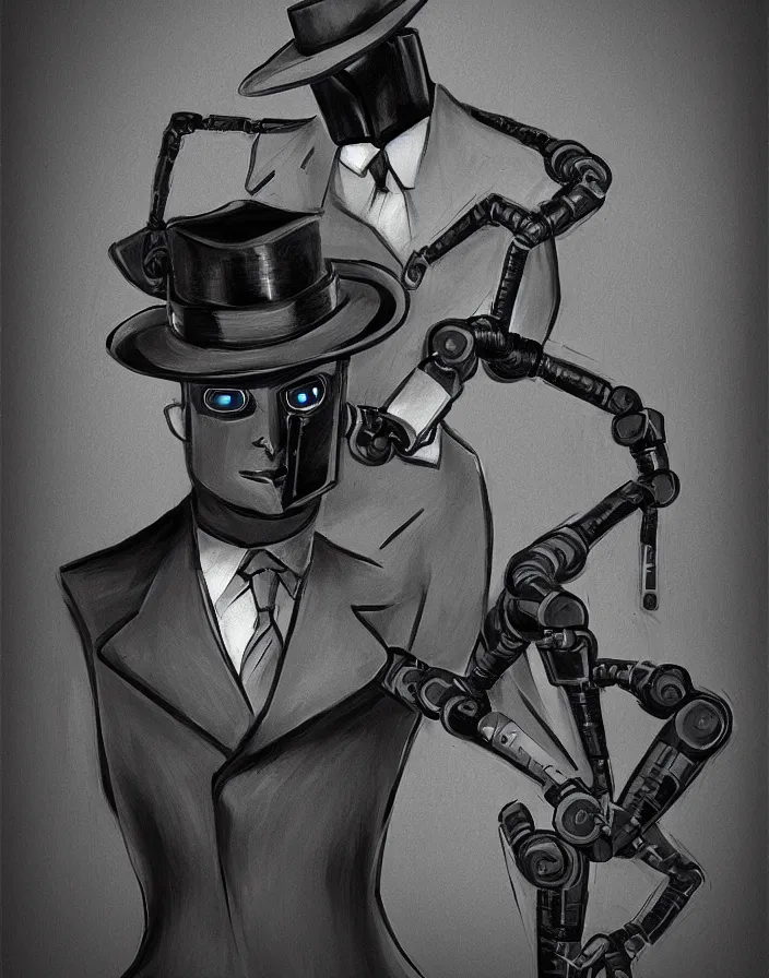 Prompt: portrait of noir robot detective