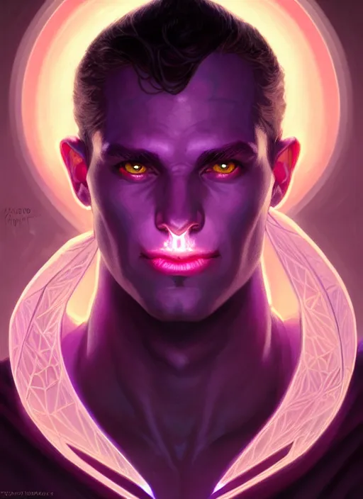 Prompt: symmetry!! portrait of a male purple skinned tiefling with demon horns, glowing lights!! intricate, elegant, highly detailed, digital painting, artstation, concept art, smooth, sharp focus, illustration, art by artgerm and greg rutkowski and alphonse mucha