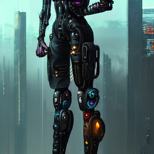 Prompt: cyberpunk cyborg in full growth, detailed, full shot, trending on artstation