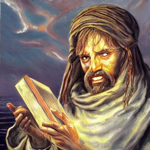 Prompt: word of God, very detailed and realistic oil paintig by the drowned God