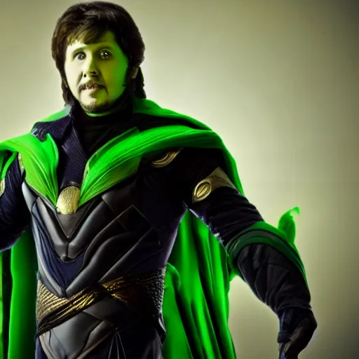 Image similar to Jon Tron as loki in the avengers, full body, hyperrealistic