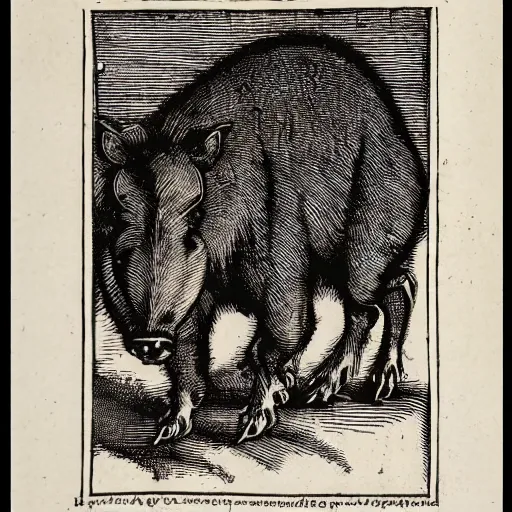 Image similar to wild boar by albrecht durer. woodcut. 1 5 1 5