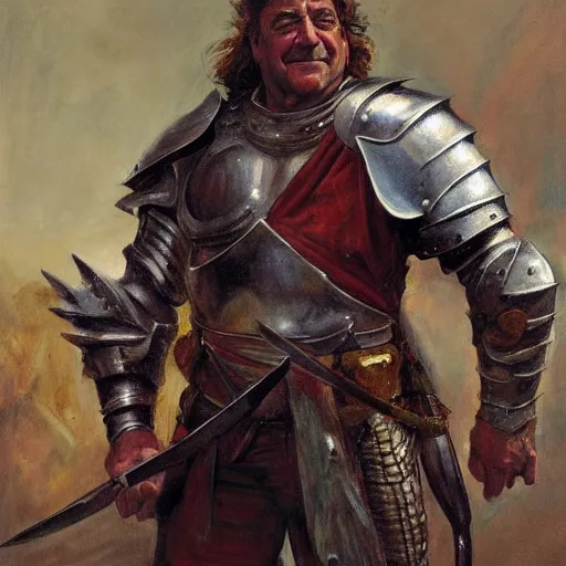 Image similar to portrait of john goodman wearing armor and holding sword by frank fazetta, fantasy, barbarian