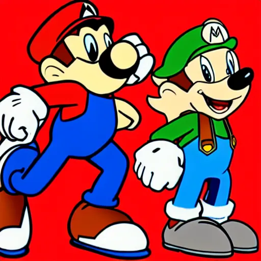 Image similar to 1940s disney film about super mario and sonic the hedgehog