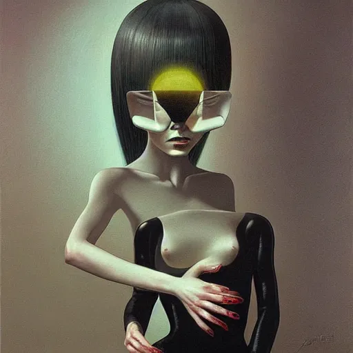 Prompt: portrait of a girl wearing tight black latex dress, Edward Hopper and James Gilleard, Zdzislaw Beksinski, Mark Ryden, Wolfgang Lettl highly detailed