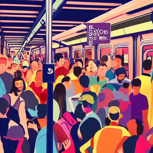 Prompt: an illustration of people fight in new york city subway, hyper detailed, hd, 8 k, colorful,
