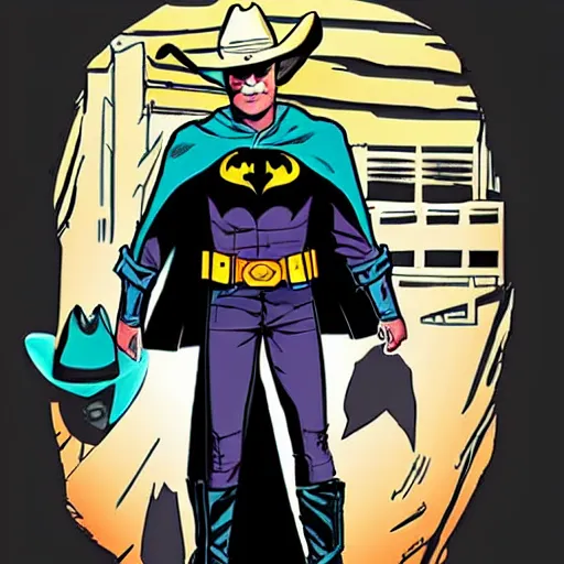 Image similar to cowboy batman, full body and face, comic book style