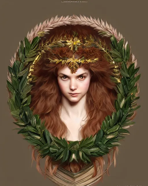 Image similar to a laurel wreath on top of a head of fluffy caracal, photography of kurzgesagt, no people, deep focus, d & d, intricate, elegant, highly detailed, digital painting, artstation, concept art, matte, sharp focus, illustration, hearthstone, art by artgerm and greg rutkowski and alphonse mucha