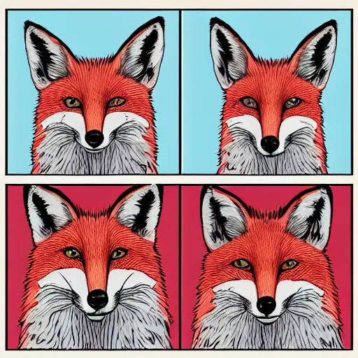 Prompt: portrait of retarded fox, eyes in different directions, rabies, propaganda style, vivid colors, very detailed