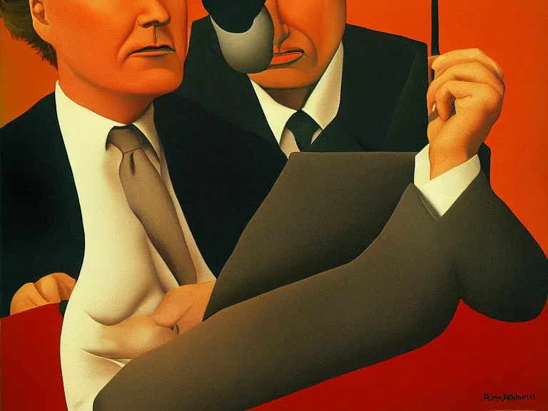 Image similar to Late Night with Conan O'Brien painting by rene magritte, high detail, high resolution