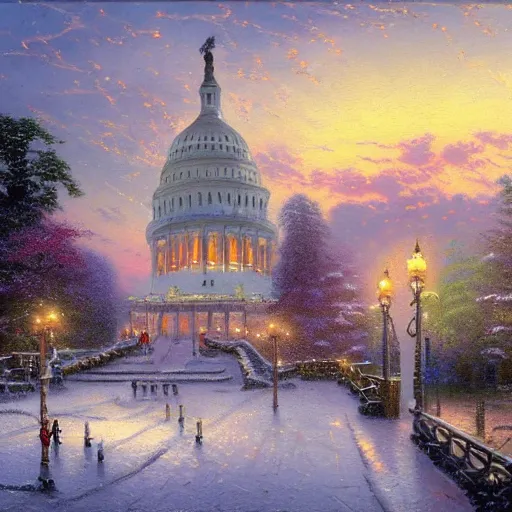 Prompt: thomas kinkade paints january 6th capitol hill