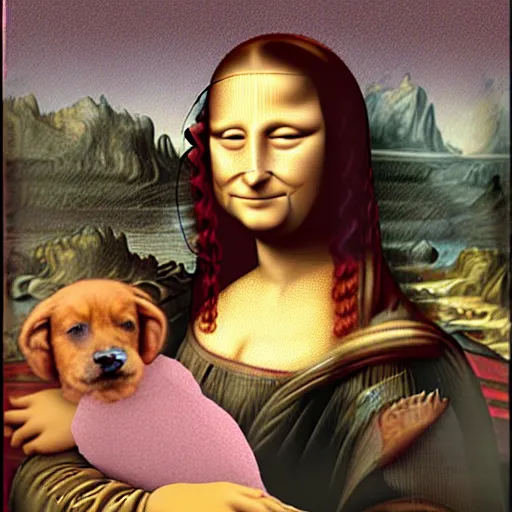 Prompt: mona lisa but instead of a human face, she has a dog face. dog mona lisa. mona lisa is a dog. dog dog dog.