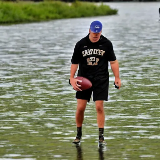 Prompt: a promising college football quarterback injures himself while fishing on the bayou, on a fishing pier