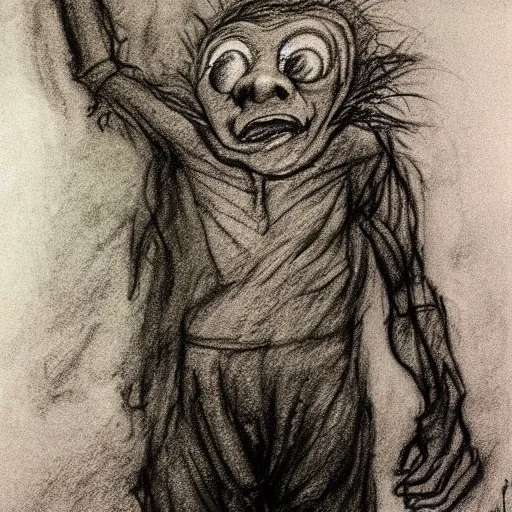 Prompt: The Thing 1982, concept art, Arthur Rackham, charcoal sketch