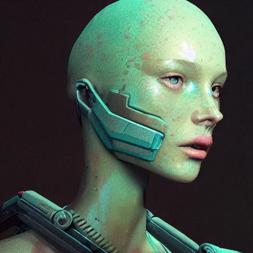 Prompt: sexy beautiful woman head made of mech mask rendered in unreal engine, cyberpunk, dark rave, scifi, painted by beksinski and beeple, by vangogh