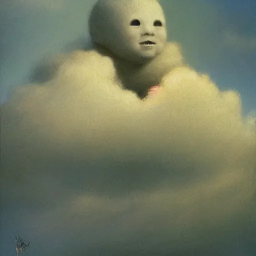 Image similar to cute cloud person by Zdzslaw Beksinski