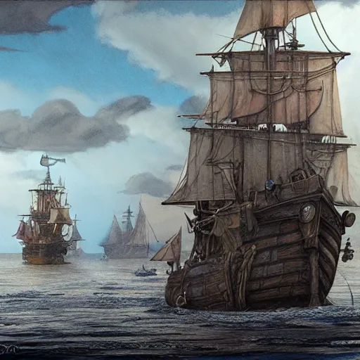 Image similar to captain philips pirates, detailed matte painting by anton pieck, deviantart contest winner, fantasy art, concept art, official art, matte drawing