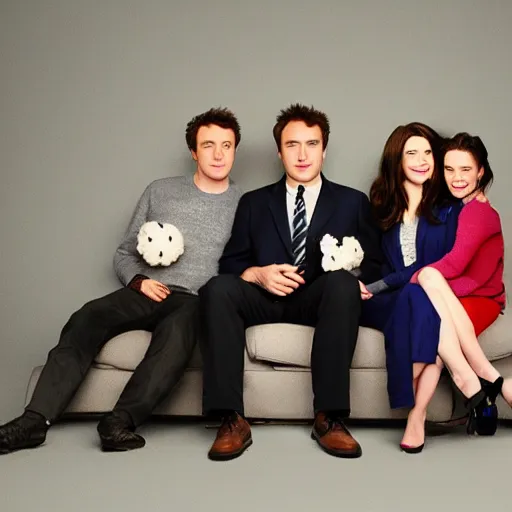 Prompt: The how i met your mother cast made from wool cute, studio light, professional photo