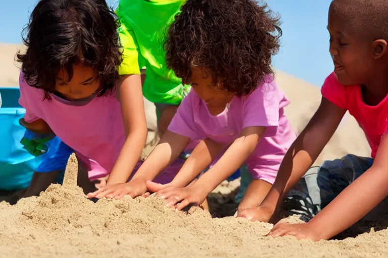 Image similar to children touching a sand castle