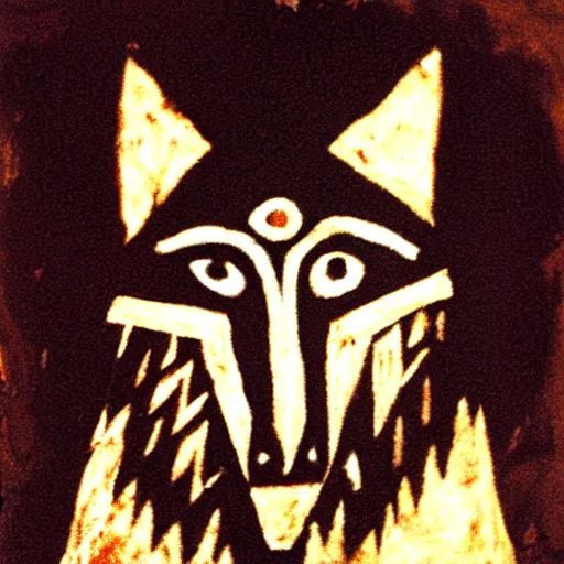 Image similar to shaman in a wolf mask, paleolithic cave art