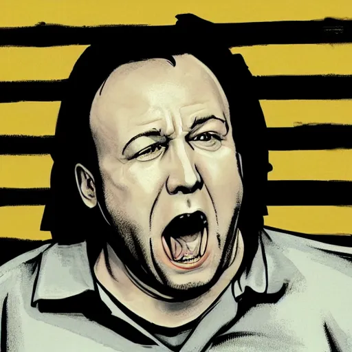 Image similar to alex jones screaming, in jail forever