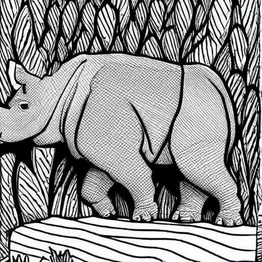 Prompt: children's colouring in book rhino