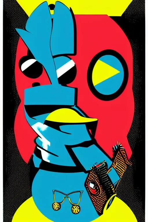 Prompt: duck 7 6 retro futurist illustration art by butcher billy, sticker, colorful, illustration, highly detailed, simple, smooth and clean vector curves, no jagged lines, vector art, smooth andy warhol style