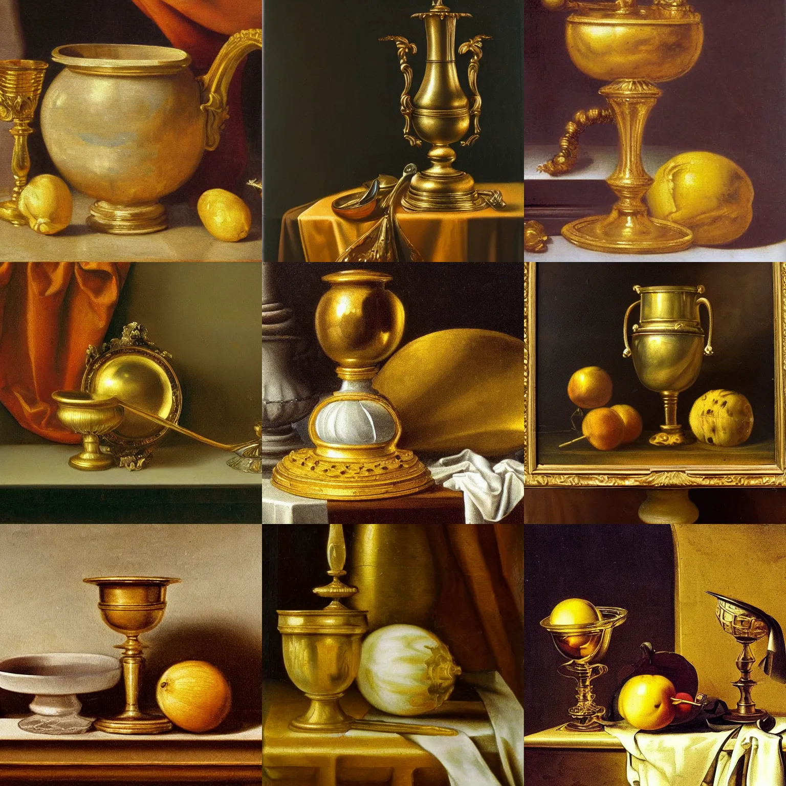 Prompt: insanely fine detail, still life classical academical oil paintintg, a fragment with a close - up golden goblet. flemish baroque, dutch, netherlands.