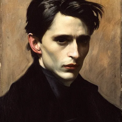 Prompt: frontal portrait of dorian gray by pietro annigoni, oil on canvas, 1 8 9 5, musee d'orsay