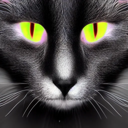 Prompt: aesthetic, large Siamese cat, detailed cat inside luminescent fractal 4k,