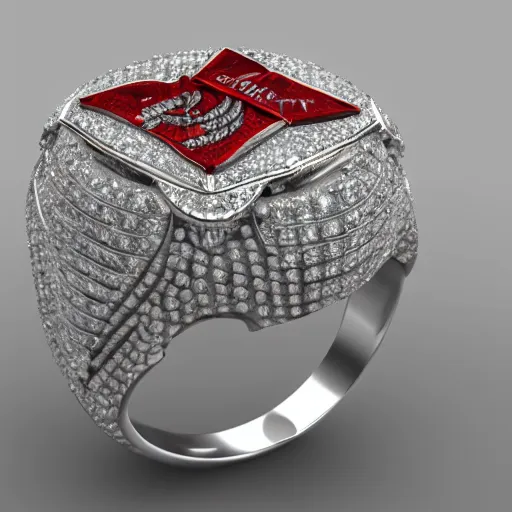 Image similar to Benfica championship ring, diamonds, rubys, smooth lighthing, ultradetailed, 4k, trending on artstation, devianart and cgsociety, concept art
