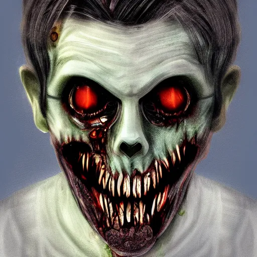 Image similar to smiling zombie portrait, digital art