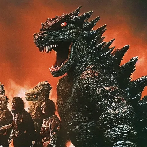 Image similar to army of godzilla on stage